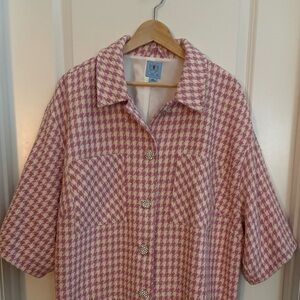 Easter Jacket CeCe Pink & Cream Houndstooth Jacket with Crystal Buttons  2X